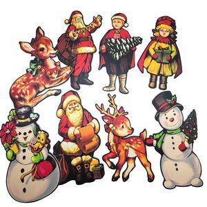 Christmas Yard Signs 8 Pieces Vintage Style 14" Tall With Prop Sticks READ